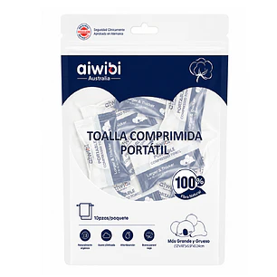 Toalla Comprimida Portátil Fibra Natural Aiwibi Bolsa x10