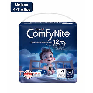 Pañales Nocturnos Aiwibi Comfy Nite Unisex 4-7 Años x10