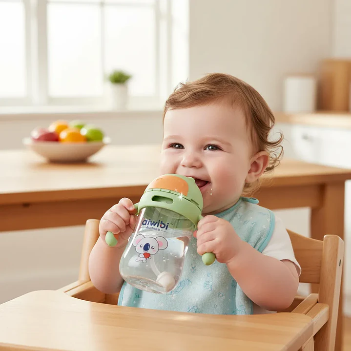 Vaso con Bombilla Aiwibi para Bebés Verde +6 Meses 300 ml 3