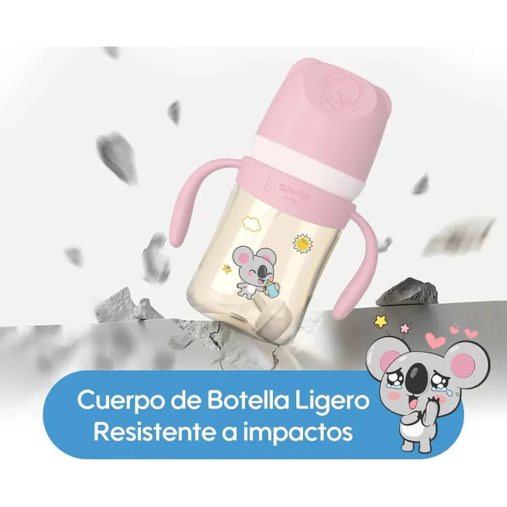 Mamadera Anticólicos Aiwibi Tritan Rosado con Asas +6m 80ml 2