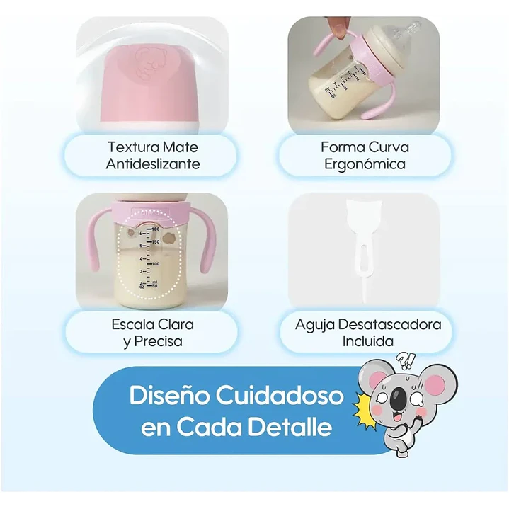 Mamadera Anticólicos Aiwibi Tritan Rosado con Asas +6m 80ml 3