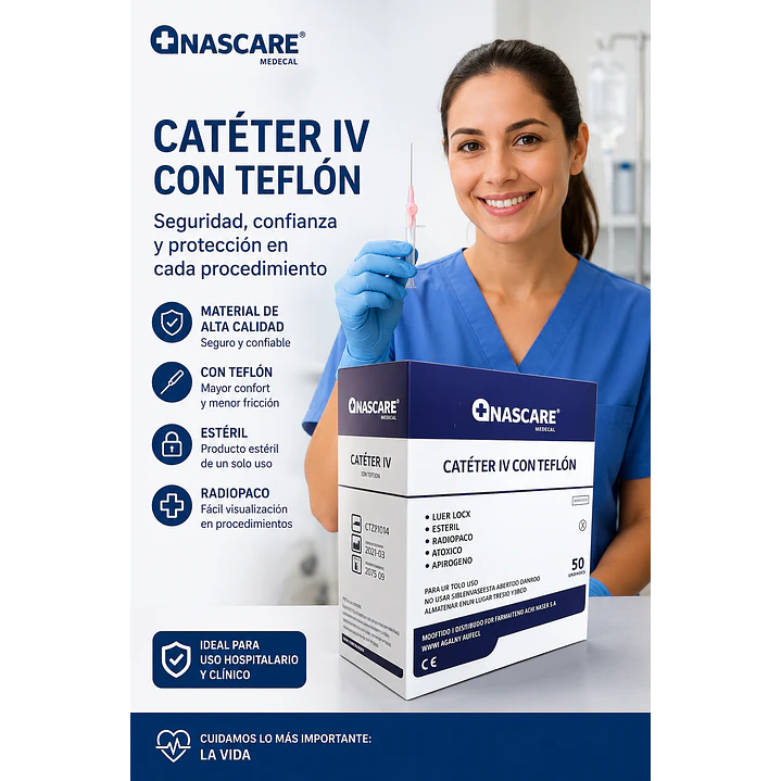 Catéter IV Nascare Teflón Radiopaco 14G x 1