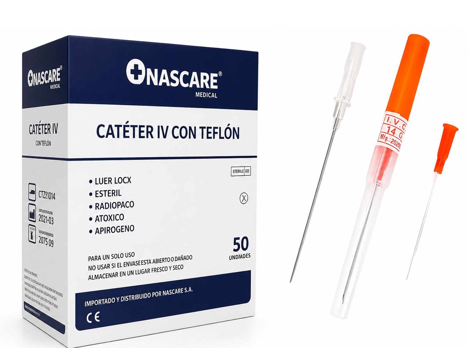 Catéter IV Nascare Teflón Radiopaco 14G x 1" Caja x50