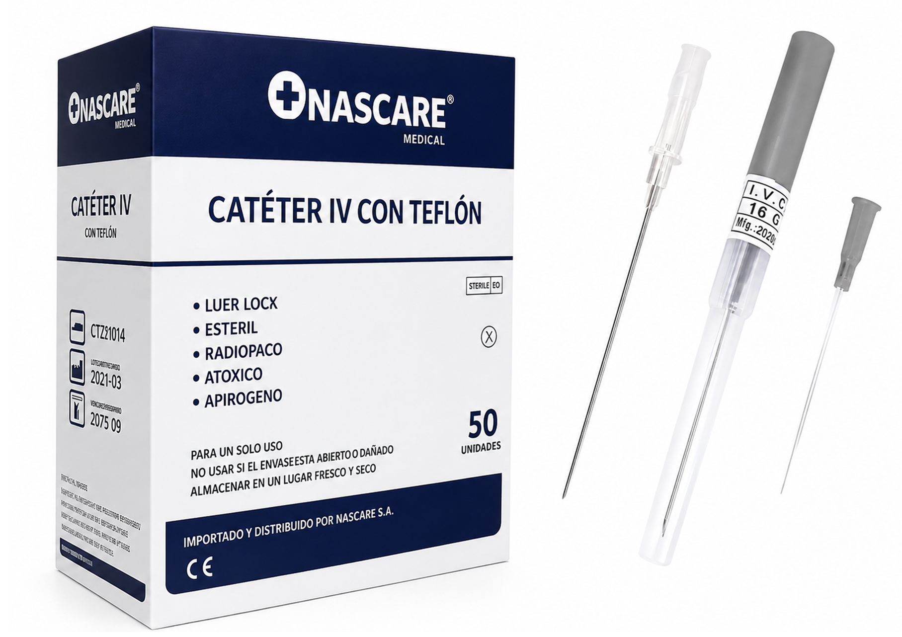 Catéter IV Nascare Teflón Radiopaco 16G x 1" Caja x50
