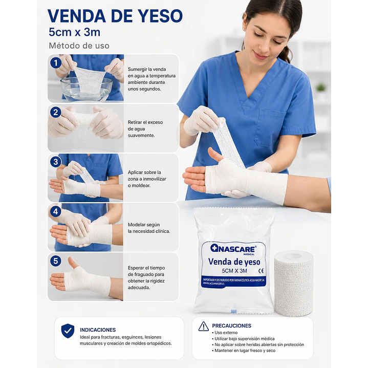 Venda de Yeso 5 cm x 3 m Yesoterapia para Lesiones y Moldes Pack x5 6