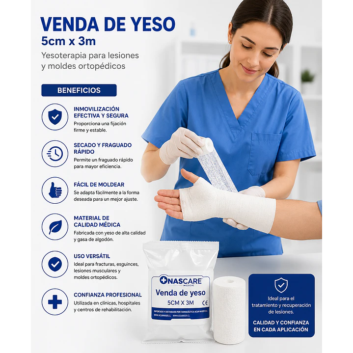 Venda de Yeso 5 cm x 3 m Yesoterapia para Lesiones y Moldes Pack x5 5