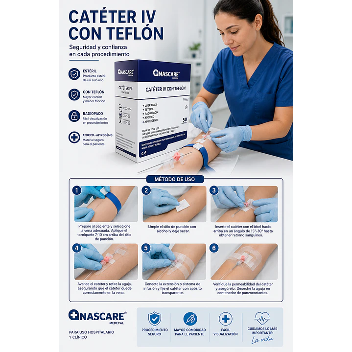 Catéter IV Nascare Teflón Radiopaco 14G x 1