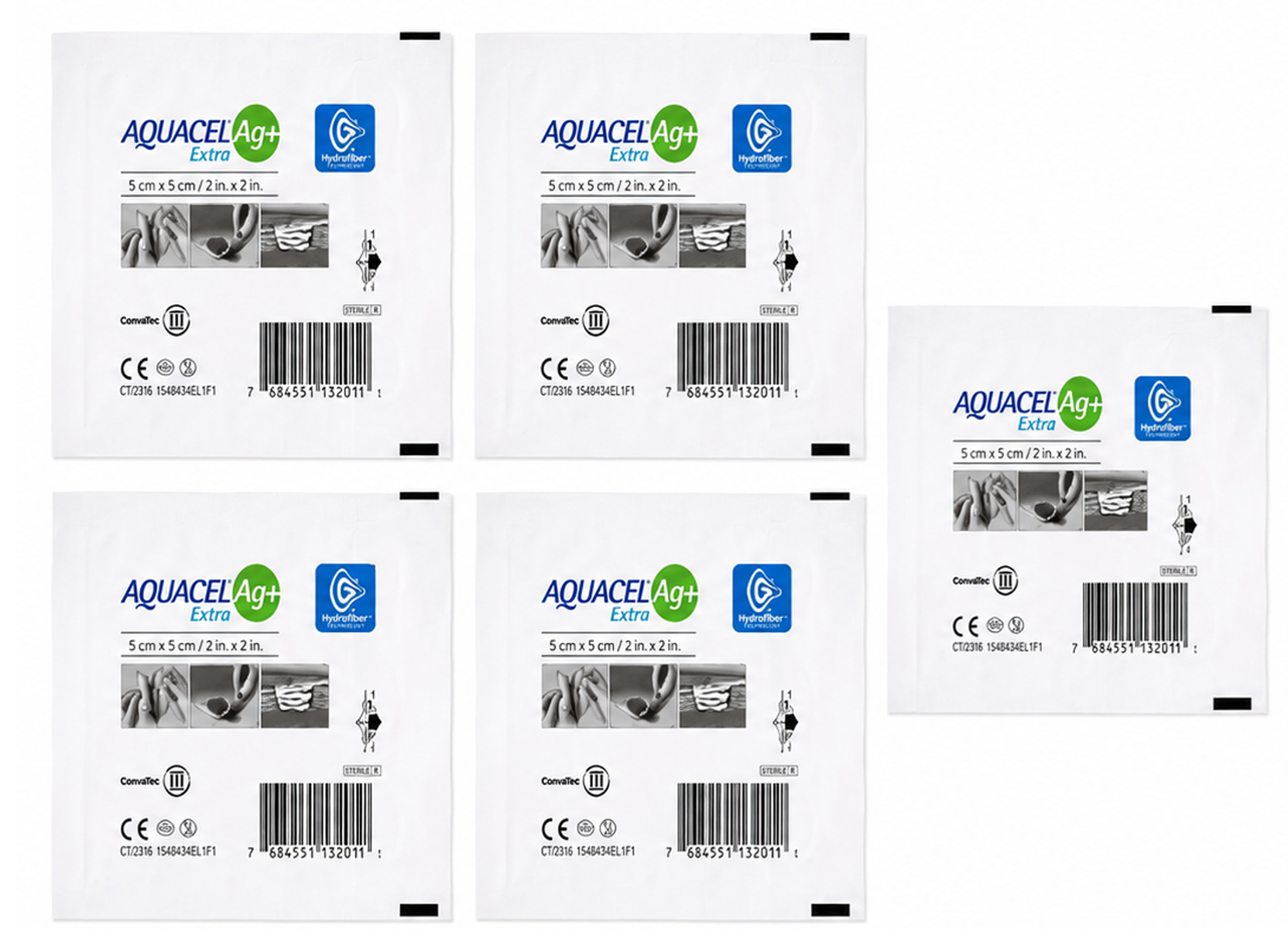 Aquacel Extra Alginato De Plata Convatec 5cmx5cm Pack x5