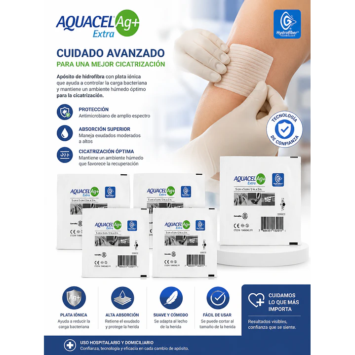 Aquacel Extra Alginato De Plata Convatec 5cmx5cm Pack x5  4