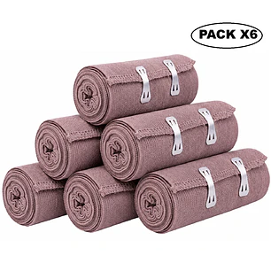 Venda Elastica Color Piel 10cmx4.5m + 2 Sujetadores Pack x6
