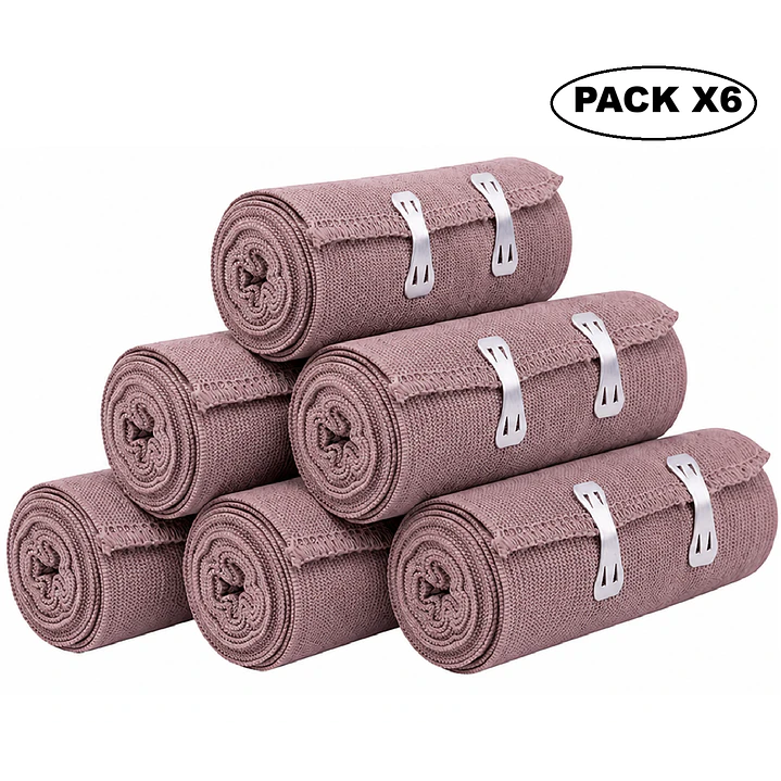 Venda Elastica Color Piel 10cmx4.5m + 2 Sujetadores Pack x6 1
