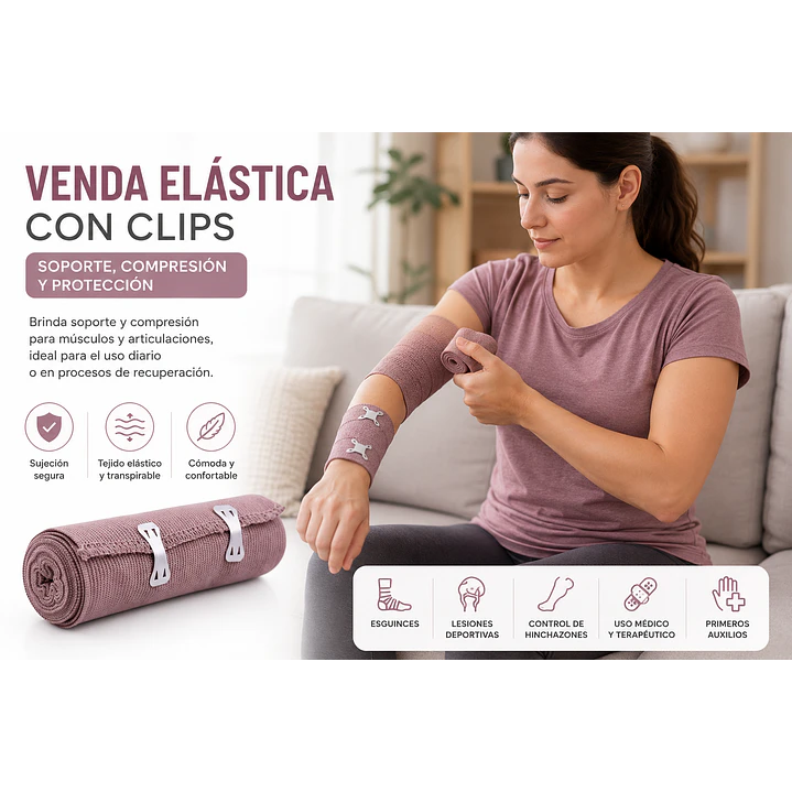 Venda Elastica Color Piel 10cmx4.5m + 2 Sujetadores 3