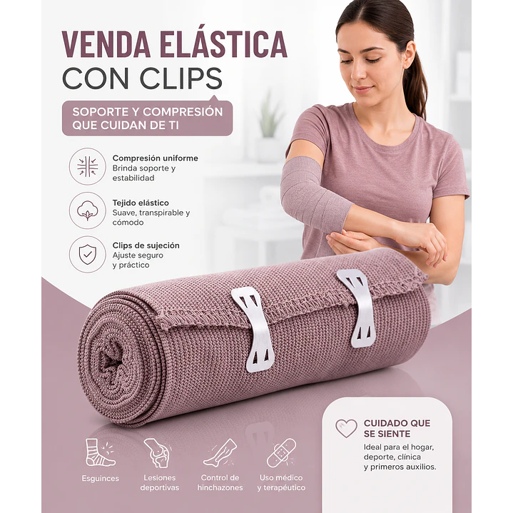Venda Elastica Color Piel 10cmx4.5m + 2 Sujetadores Pack x12 6