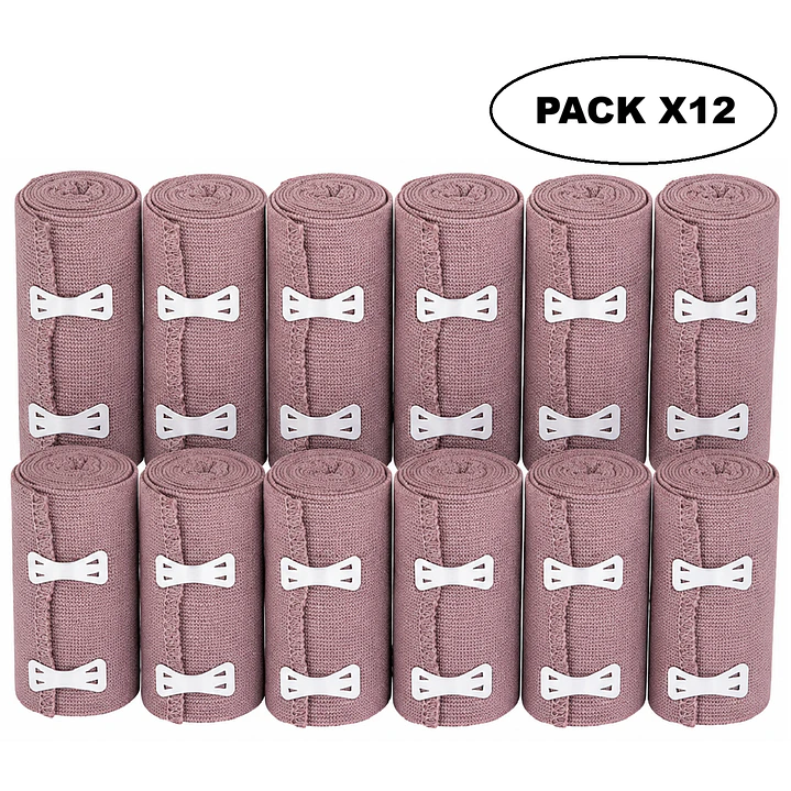 Venda Elastica Color Piel 10cmx4.5m + 2 Sujetadores Pack x12 1