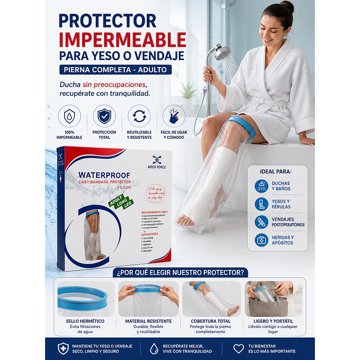 Protector Impermeable Yeso/vendaje Adulto Pierna Completa 7