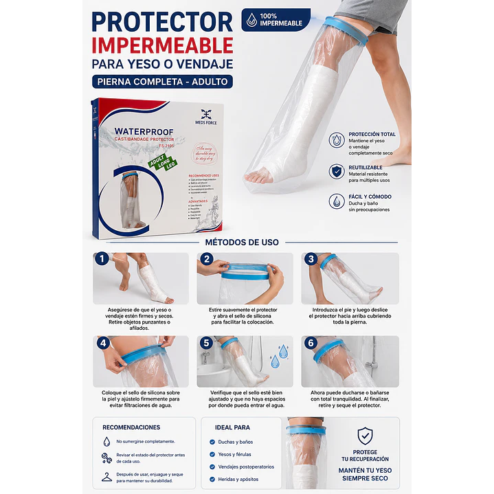 Protector Impermeable Yeso/vendaje Adulto Pierna Completa 9