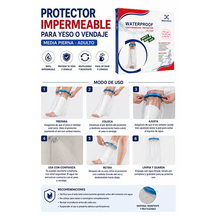Protector Impermeable Yeso/vendaje Adulto Media Pierna 4