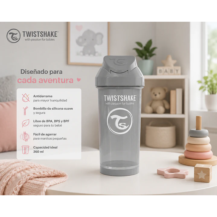 Twistshake Vaso con Bombilla Straw Cup 360 ml Gris Pastel 4