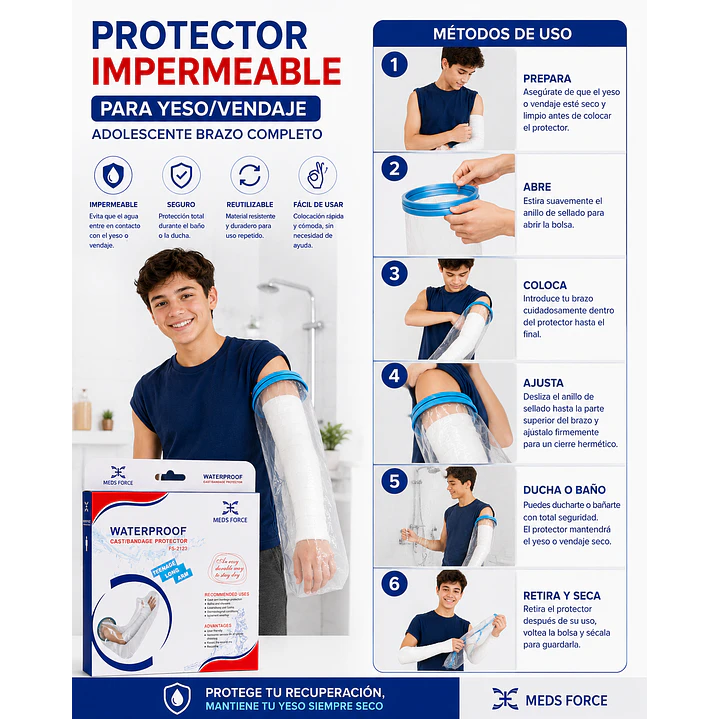 Protector Impermeable Yeso/vendaje Adolescente Brazo Completo 3