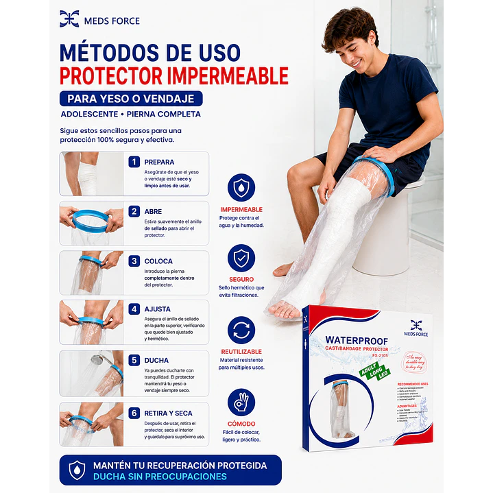 Protector Impermeable Yeso/vendaje Adolescente Pierna Completa 4