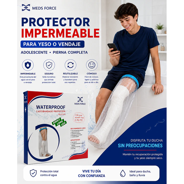 Protector Impermeable Yeso/vendaje Adolescente Pierna Completa 5