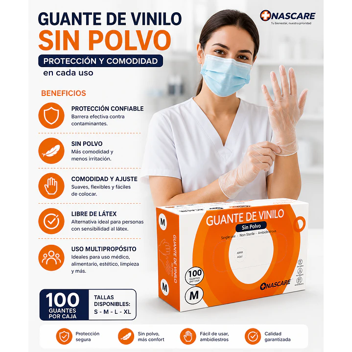 Guante Vinilo Sin Polvo Nascare Caja X100 2