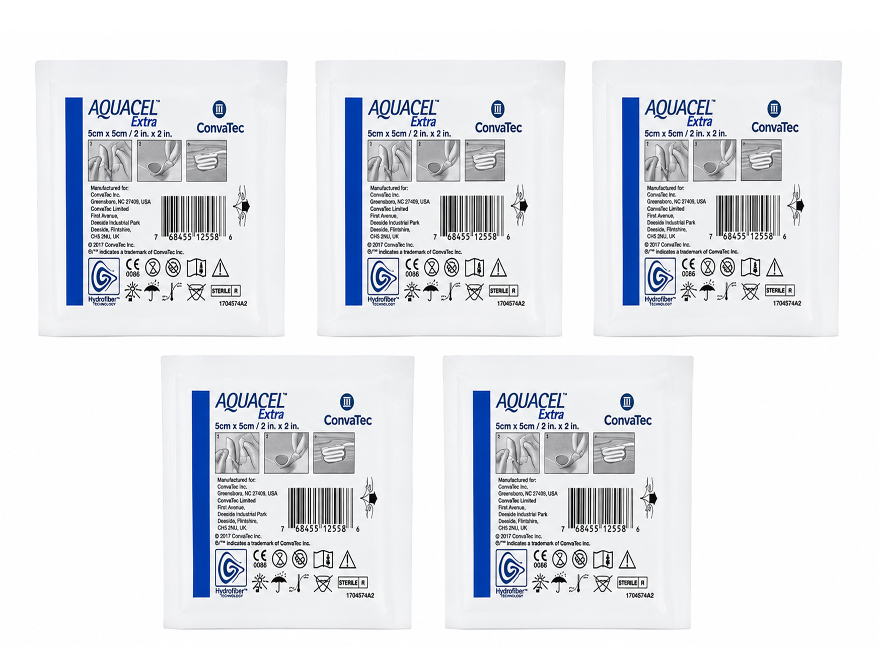 Aquacel Extra 5cm x 5cm Convatec Pack x5 Apósito