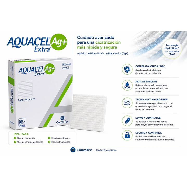 Aquacel Extra Alginato De Plata Convatec 5cmx5cm (unidad) 7