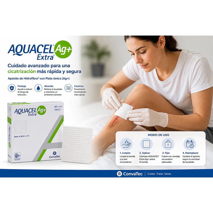 Aquacel Extra Alginato De Plata Convatec 5cmx5cm Caja X10 3