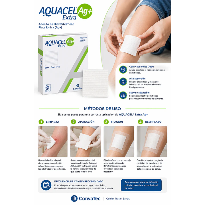 Aquacel Extra Alginato De Plata Convatec 5cmx5cm Caja X10 6