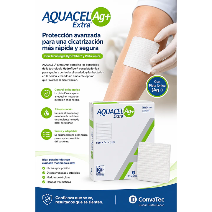 Aquacel Extra Alginato De Plata Convatec 5cmx5cm Caja X10 7