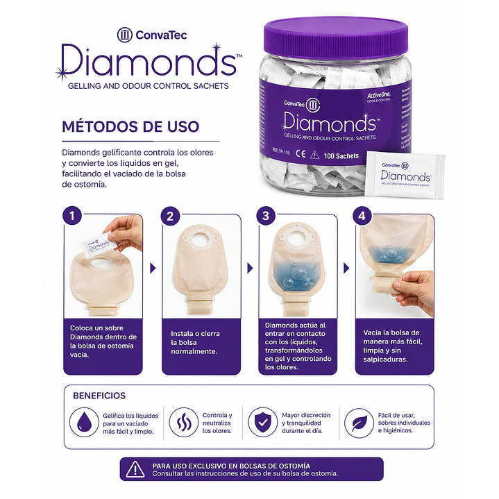 Diamonds Gelificante Control Anti Olor Ostomia Convatec x100 Pack x2 6