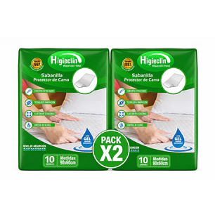 Sabanilla Higieclin Con Gel Protector De Cama x10 Pack x2 (20 Unidades)