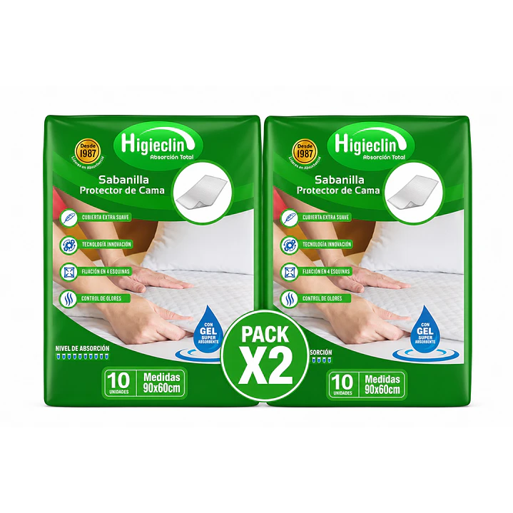 Sabanilla Higieclin Con Gel Protector De Cama x10 Pack x2 (20 Unidades) 1
