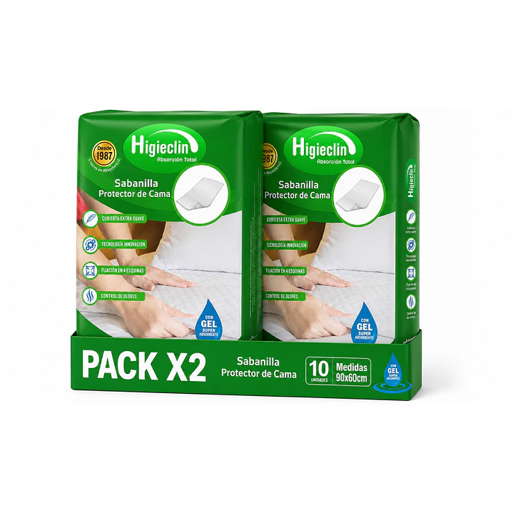 Sabanilla Higieclin Con Gel Protector De Cama x10 Pack x2 (20 Unidades) 9