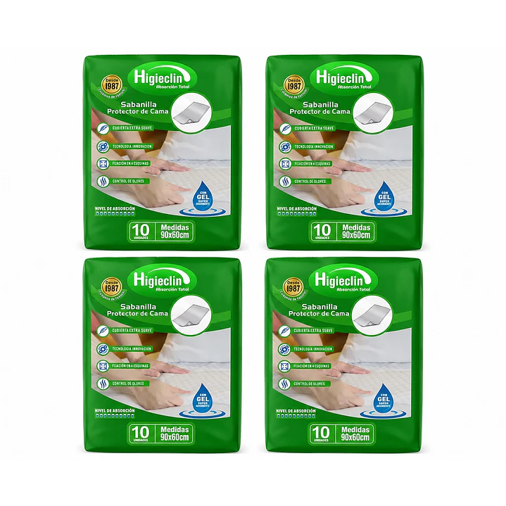 Sabanilla Pañal Protector De Cama Higieclin Con Gel x10 Pack x4 1