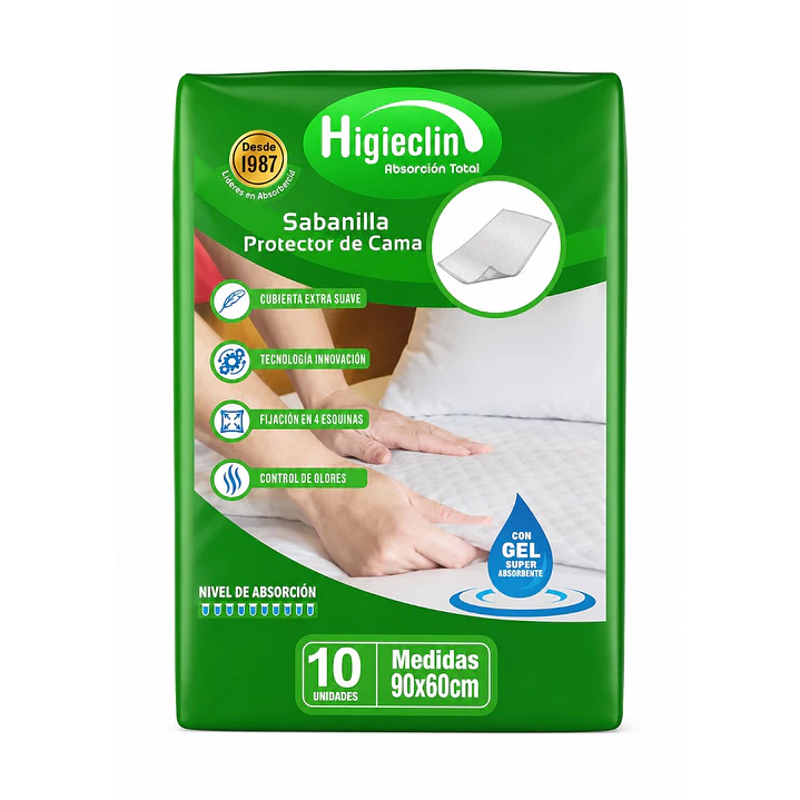 Sabanilla Pañal Protector De Cama Higieclin Con Gel x10 Pack x4 2