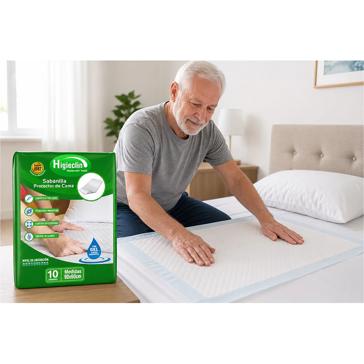 Sabanilla Pañal Protector De Cama Higieclin Con Gel x10 Pack x8 4