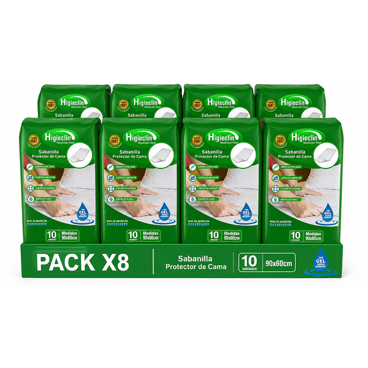 Sabanilla Pañal Protector De Cama Higieclin Con Gel x10 Pack x8 1