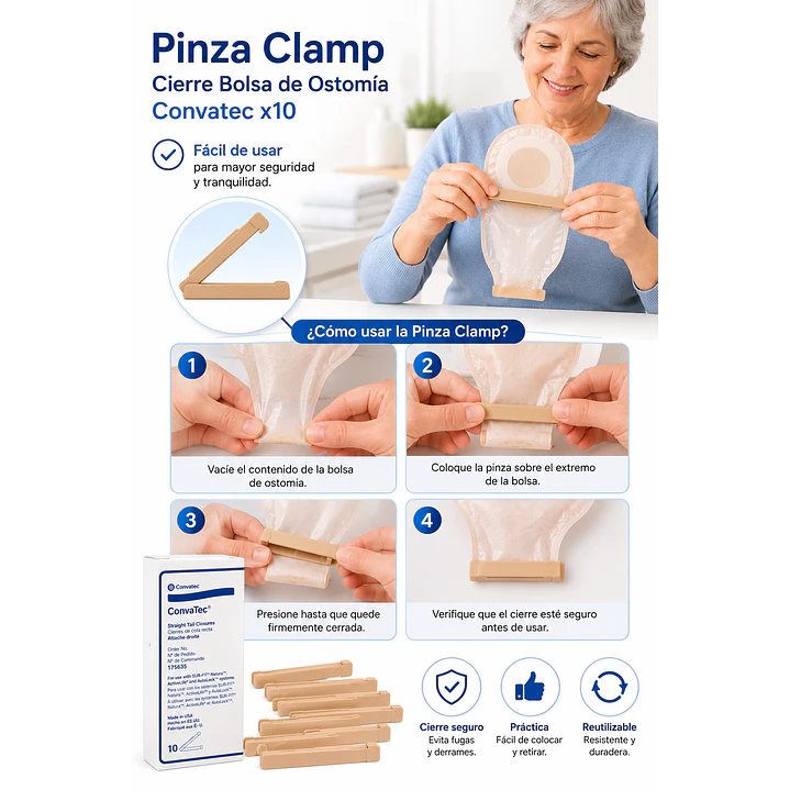Pinza Clamp Cierre Bolsa Ostomía Convatec x10 5