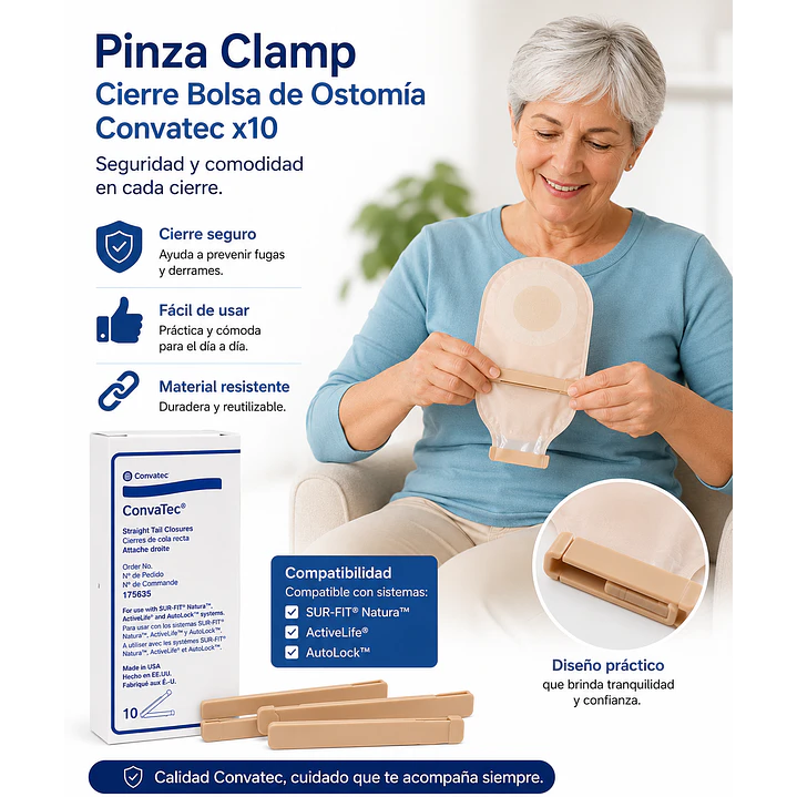 Pinza Clamp Cierre Bolsa Ostomía Convatec x10 6