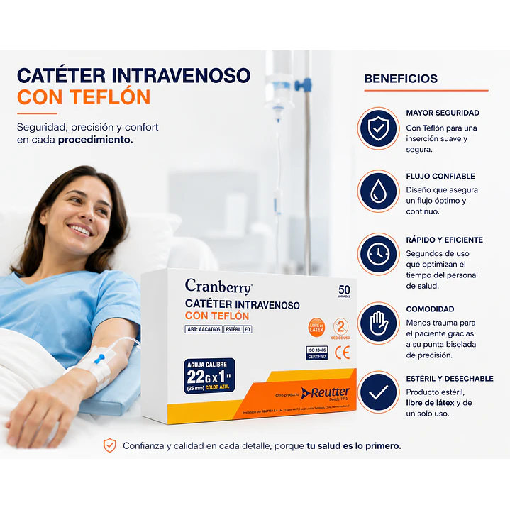 Cateter Intravenoso con teflón 22g x1 25mm Caja x50 3