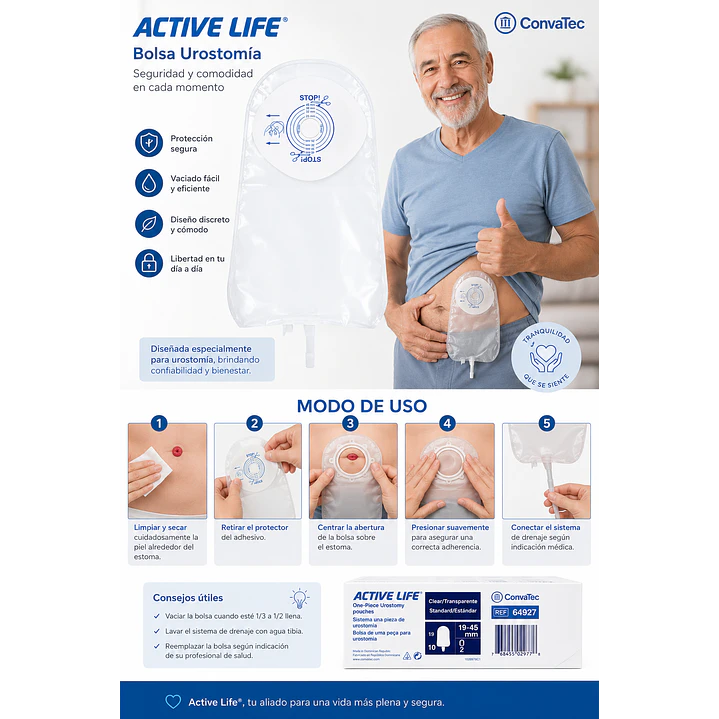 Bolsa Urostomía Active Life Convatec 19mm x10 Pack x2 5