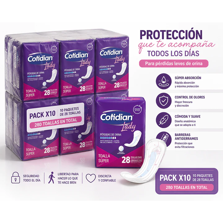 Toalla Cotidian Lady Super Absorción Femenina x28 Pack x10 2