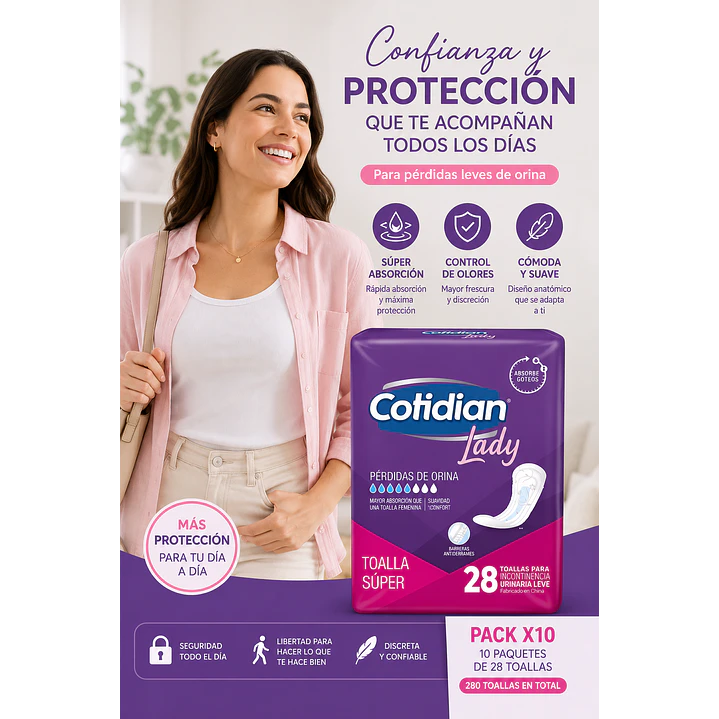 Toalla Cotidian Lady Super Absorción Femenina x28 Pack x10 6