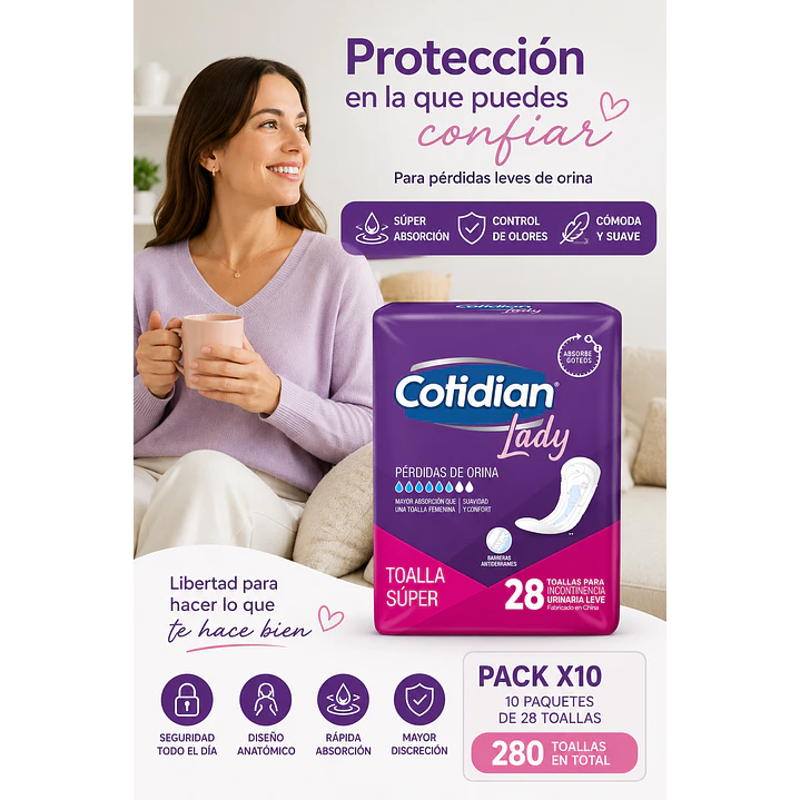 Toalla Cotidian Lady Super Absorción Femenina x28 Pack x10 7