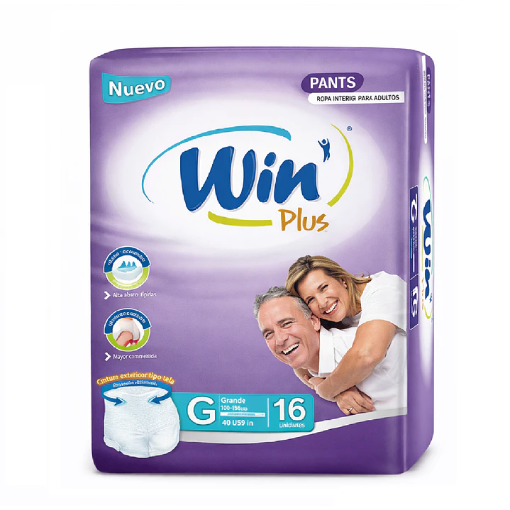 Pañales Win Plus Pants Adulto Alta Absorción Talla G x16 Pack x3 2