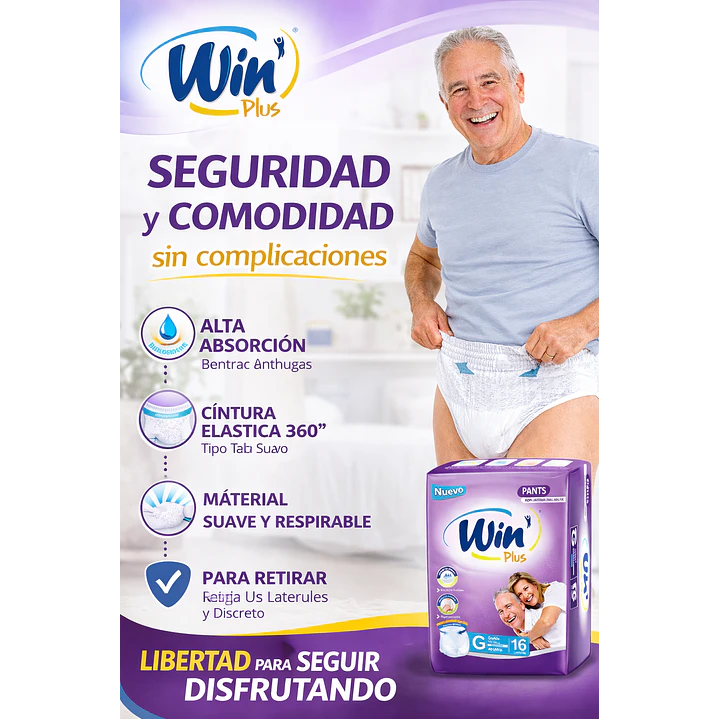Pañales Win Plus Pants Adulto Alta Absorción Talla G x16 Pack x3 5
