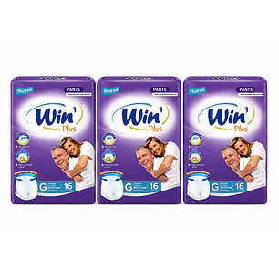 Pañales Win Plus Pants Adulto Alta Absorción Talla G x16 Pack x3
