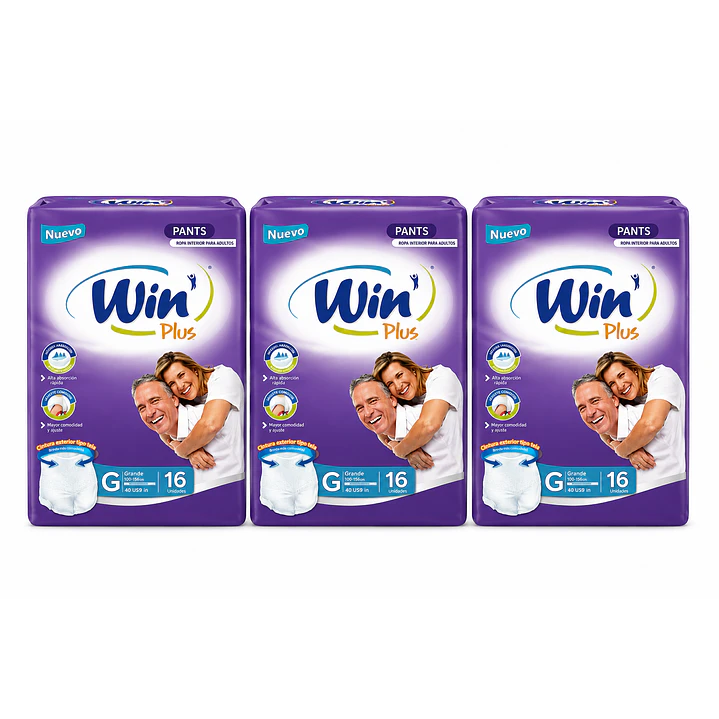 Pañales Win Plus Pants Adulto Alta Absorción Talla G x16 Pack x3 1